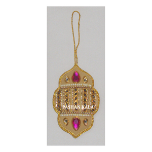 Ornement suspendu d'arbre de Noël brodé Zari doré fait à la main personnaliser forme tissu matériel utilisé pour la décoration du Festival de Diwali - Product Image 1