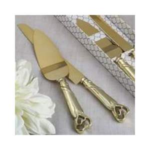 Vajilla Juego de servidor de pastel de latón dorado Cuchillo de postre de lujo Utensilios de fiesta elegantes Herramientas para hornear para bodas y celebraciones - Product Image 3
