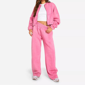 Conjunto de chándal lavado ácido de mujer al por mayor, conjunto de 2 piezas con Sudadera con capucha y pantalones de correr, conjunto de chándal lavado ácido de mujer con logotipo personalizado - Product Image 1