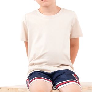 เสื้อยืดเด็กคอตตอน 100% สัมผัสนุ่ม สกรีนแบรนด์ได้ตามต้องการ ทรงปกติ สีกรมท่า-ขาว เสื้อยืดเด็ก คอกลม แขนสั้น ลายทาง - Product Image 6