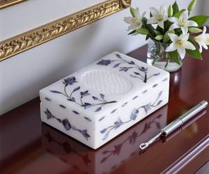 Boîte à bijoux en marbre d'albâtre au look unique avec incrustation de nacre bleue, boîte décorative, vente en gros, exportation - Product Image 3