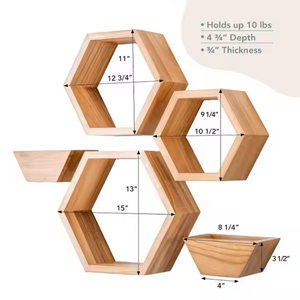 Wall Mount Hexagon Floating <strong>Shelves</strong> Honeycomb Decor <strong>Wooden</strong> Plant Pots Holder Stainless Steel for Kitchen Bathroom Living Room - Product Image 5