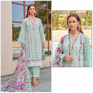 CAMBRIC pur coton brodé Salwar Kameez vêtements de fête indiens et pakistanais lourds - Product Image 1