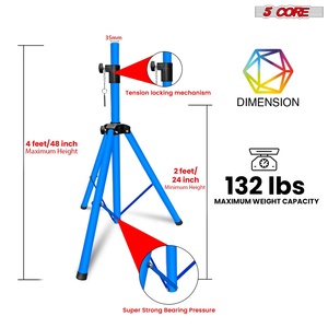 5 Core Speaker Stand <b>Tripod</b> Heavy Duty Adjustable 48" Universal Mount for PA DJ Studio - Product Image 2