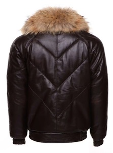 <b>Men</b> Down V Style Puffer Leather <b>Jacket</b> Removable FOX Fur Shearling Collar Warm Filling Puffy Quilted Casual Winter Fashion Jacke - Product Image 6