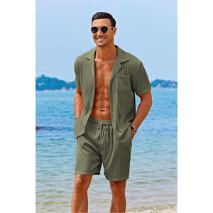 Vente chaude marque de mode hommes vêtements plage jouer qualité hommes chemises manches courtes ensemble - Product Image 2