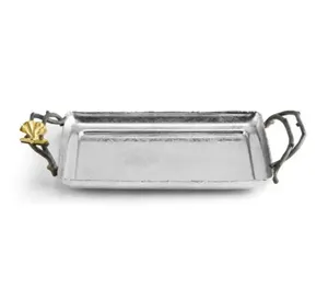 Forma cuadrada con mango Ramadan Dray Fruits Dates Uso de servicio Aluminio moderno Hecho a mano Personalizado Bandeja Plato - Product Image 2