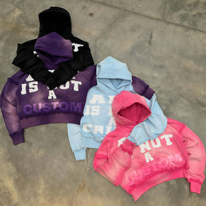 Sudadera con Capucha Corta Estilo Y2K Personalizada para Hombre, Sudadera Holgada de Invierno con Lavado Ácido de Color Vintage, Transpirable, Estilo Urbano - Product Image 1