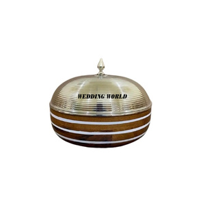 Última colección de olla caliente de metal con cúpula de madera, cazuela de diseño de forma redonda, mesa de lujo, venta al por mayor, calentador de alimentos de metal - Product Image 6