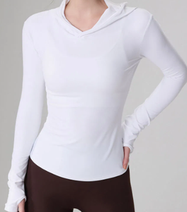 Haut de yoga à manches longues à séchage rapide personnalisé pour femmes, sweat à capuche de fitness coupe ajustée, vêtements de sport décontractés - Product Image 2