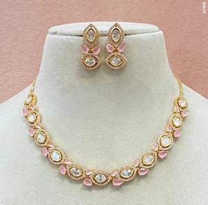 Glamorous Premium Quality <b>Gold</b> Plated Moissanite Classic Necklace <b>Set</b> with <b>Earrings</b> for Wedding Party & Engagement Wear Women - Product Image 3