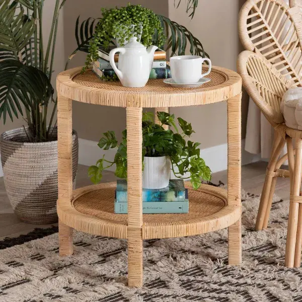 Vietnam Manufacturer Natural Rattan Table Coffee Tea Table Handmade Ottoman Woven Table for Livingroom Decoration FBA Amazon