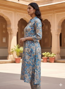 Kurti en Georgette Imprimé Floral de Luxe Unity avec Encolure Brodée pour Femmes - Product Image 3