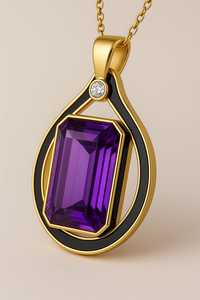 Pendentif Améthyste en or jaune massif 14 carats fait à la main avec diamant cultivé en laboratoire et pierre précieuse plaquée rhodium cadeau de mariage unisexe - Product Image 3