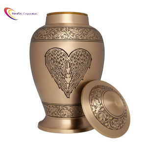 Matte Gold Heart Engraved Angel Wings Floral Band Brass Cremation Urns Keepsake Funeral Ashes Wholesale Decorative Memorial Urns - Product Image 6