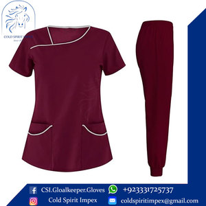 Ropa de trabajo de enfermera de punto lavable a máquina para mujer, conjunto de uniforme con top y joggers para uso hospitalario - Product Image 5