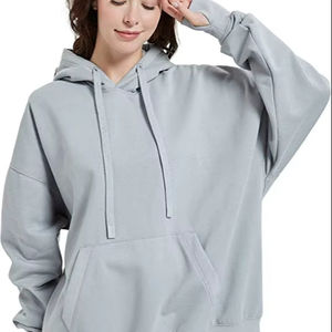 Pull épais en molleton de coton avec logo personnalisé de style de la rue pour femmes sweat uni surdimensionné sweat-shirt à capuche décontracté avec poches - Product Image 1