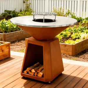 Barbecue d'extérieur en acier Corten résistant aux intempéries avec plaque de cuisson et foyer à bois à base carrée et rangement pour bois de chauffage - Product Image 6