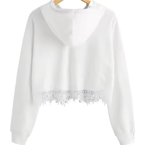 Women's Casual Winter Pullover Hoodie Long Sleeve Lightweight 100% Cotton <b>Crop</b> <b>Top</b> Wholesale Plain Dyed Style - Product Image 5