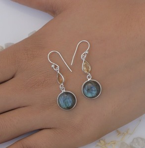925 solide en argent Sterling fait à la main pierres précieuses Spinner Labradorite boucles d'oreilles 925 timbre Simple concepteur cadeau de mariage boucles d'oreilles bijoux - Product Image 4