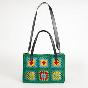 Hot Sale Women's Handmade Crochet Square Tote <b>Bag</b> Customizable Colorful Cotton Fabric Lining Daily Casual Use Shoulder Strap - Product Image 2