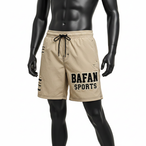 Shorts de bain en polyester beige de haute qualité, légers, à séchage rapide, respirants, avec taille élastique, logo brodé personnalisé, shorts pour hommes - Product Image 3