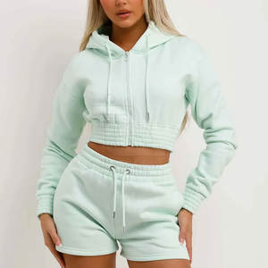 Traje de sudor recortado para mujer superventas de calidad premium Color sólido cómodo traje de sudor recortado para mujer a la venta - Product Image 3