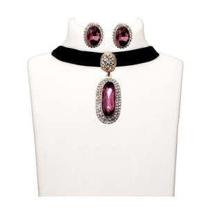Jeweljunk 1108709A Purple Stone <b>Gold</b> Plated Choker Necklace <b>Set</b> Fashion Jewelry - Product Image 1