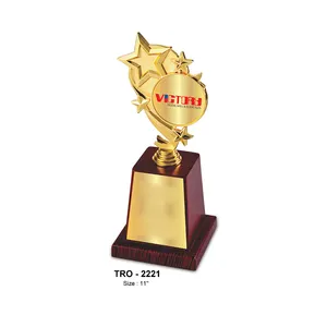 Trofeo stella in metallo Premium con fornitura diretta in fabbrica con uno spazio per il Logo sulla parte superiore e in legno dal produttore indiano