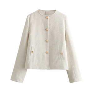 Chaqueta Casual de Invierno para Mujer, Cuello Redondo, Manga Larga, Cierre de Botón, Tejido Negro Transpirable con Forro de Cachemira - Product Image 3