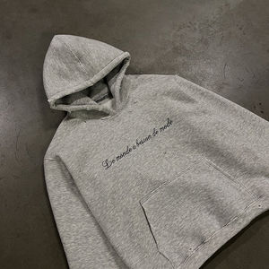 เสื้อฮู้ดดี้พิมพ์ลายโลโก้แบบกำหนดเอง ประดับด้วยคริสตัล เป็นมิตรกับสิ่งแวดล้อม สไตล์วินเทจ ทรงปกติ เนื้อผ้าหนา เสื้อผ้าผู้ชาย - Product Image 5