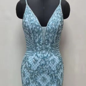 Vestido de novia vintage Vestido formal Vestido de noche con corpiño de cuentas finas y falda Vestido de cuentas adornado para la fiesta - Product Image 1