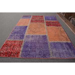 Alfombra turca Vintage roja púrpura moderna 3,1X4,7 pies área grande 10mm Área de lana alfombra látex abstracto pasillo rectángulo Patchwork - Product Image 2
