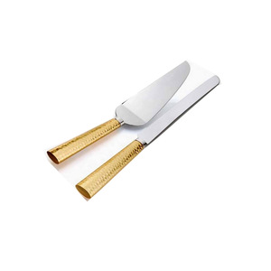 Ensemble de couteaux à gâteau en acier inoxydable à prix de gros avec manches martelées dorées pour la décoration de gâteaux, lavage à la main uniquement - Product Image 1