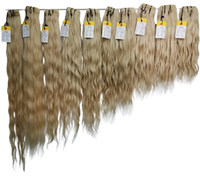 Extensiones de Cabello Humano Virgen Remy Indio Premium Rubio, Ondulado Liso Sedoso, Doble Trama a Máquina, Alta Calidad, Decolorado