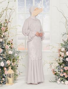 Robe modeste SIPO 2 ensembles Baju Kurung Borong broderie avec dentelle couleur unie coton Vietnam Pahang Polyester Abaya par Sipo - Product Image 4