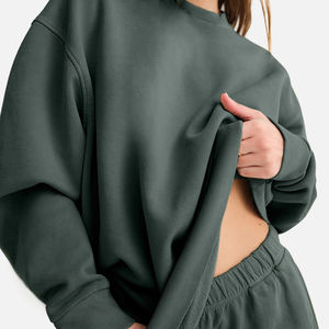 Pull à capuche à col rond en coton lourd surdimensionné pour femmes Sweat-shirt d'hiver brodé de logo personnalisé avec techniques lavées - Product Image 5