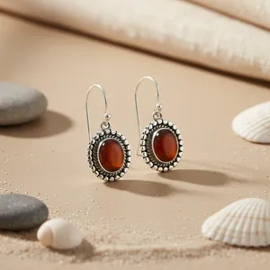 Pendientes Colgantes Vintage de Plata de Ley 925 con Piedra de Ágata, Joyería para Mujer, Uso Diario, Estilo Biselado - Product Image 2