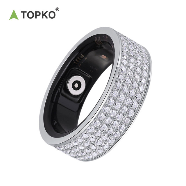 TOPKO High Quality Diamond Encrusted Smart Ring Fitness Tracker Heart Rate Monitor Sleep Blood Oxygen Tracker Smart Ring
