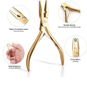 Kit d'outils pour extensions de cheveux en acier inoxydable doré / Ensemble d'outils d'application de micro/nano perles - Pinces légères pour le bricolage - Product Image 2