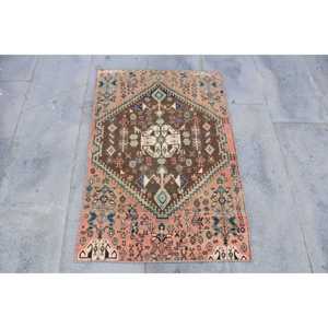 Vintage Turkish Rug, 2.3x3.2 ft Small Rug, <b>Brown</b> Blue Patchwork Rug - Product Image 1