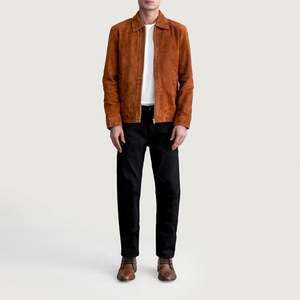 Autumn Luxury Sheep Skin <b>Leather</b> <b>Jacket</b> in Inferno Brown <b>Suede</b> XS to 6XL Zippered Closure with Coated Chains for Men - Product Image 4