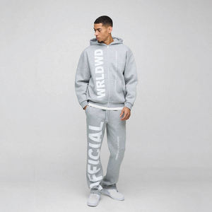 Survêtement en molleton à jambes évasées avec fermeture éclair et ourlet fendu, 100% coton, qualité supérieure, marron, impression de logo personnalisée, vente de vêtements chauds - Product Image 4