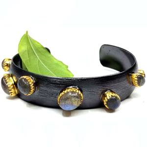 สร้อยข้อมือพลอยออกซิไดซ์925เงินสเตอร์ลิงที่มีคุณภาพสูงที่มีค่าและบริสุทธิ์ Labradorite และมูนสโตน - Product Image 1