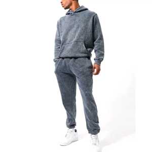 Nuevos conjuntos de sudaderas con capucha para hombre de alta calidad, jersey liso de gran tamaño, chándal lavado con ácido de lana en blanco para hombre - Product Image 5