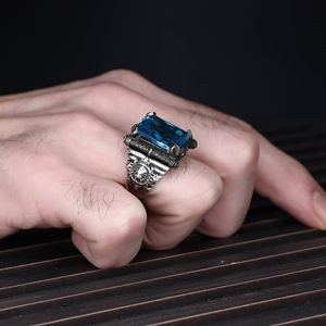 Azuris Custom Logo 925 Sterling Silver Ottoman Style <b>Men's</b> <b>Ring</b> Naturel <b>Black</b> Stone Handmade in Turkey VALKH1573 - Product Image 3