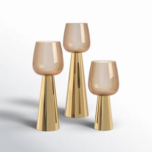 Ensemble élégant de bougeoirs à plusieurs niveaux | Trio contemporain en or poli et verre pour centres de table - Product Image 6