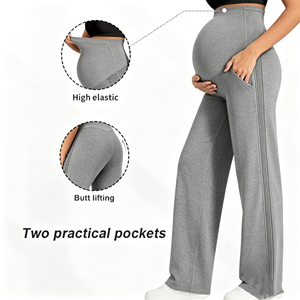 <span class=keywords><strong>Pantalon</strong></span> de maternité à jambes larges avec poches, <span class=keywords><strong>pantalon</strong></span> de yoga de <span class=keywords><strong>grossesse</strong></span> en coton taille haute, <span class=keywords><strong>pantalon</strong></span> de maternité décontracté extensible grande taille - Product Image 2