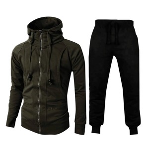 ชุดวอร์มสำหรับผู้ชายชุดเสื้อผ้าแบบสวมมีฮู้ดและกางเกงมีฮู้ดสำหรับผู้หญิงสีพื้น + กางเกง - Product Image 3