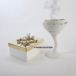 Mabkhara chapado en oro con soporte de diseño de forma frondosa Oriente Medio árabe aromático decoración del hogar Juego de quemador de incienso de Metal - Product Image 4